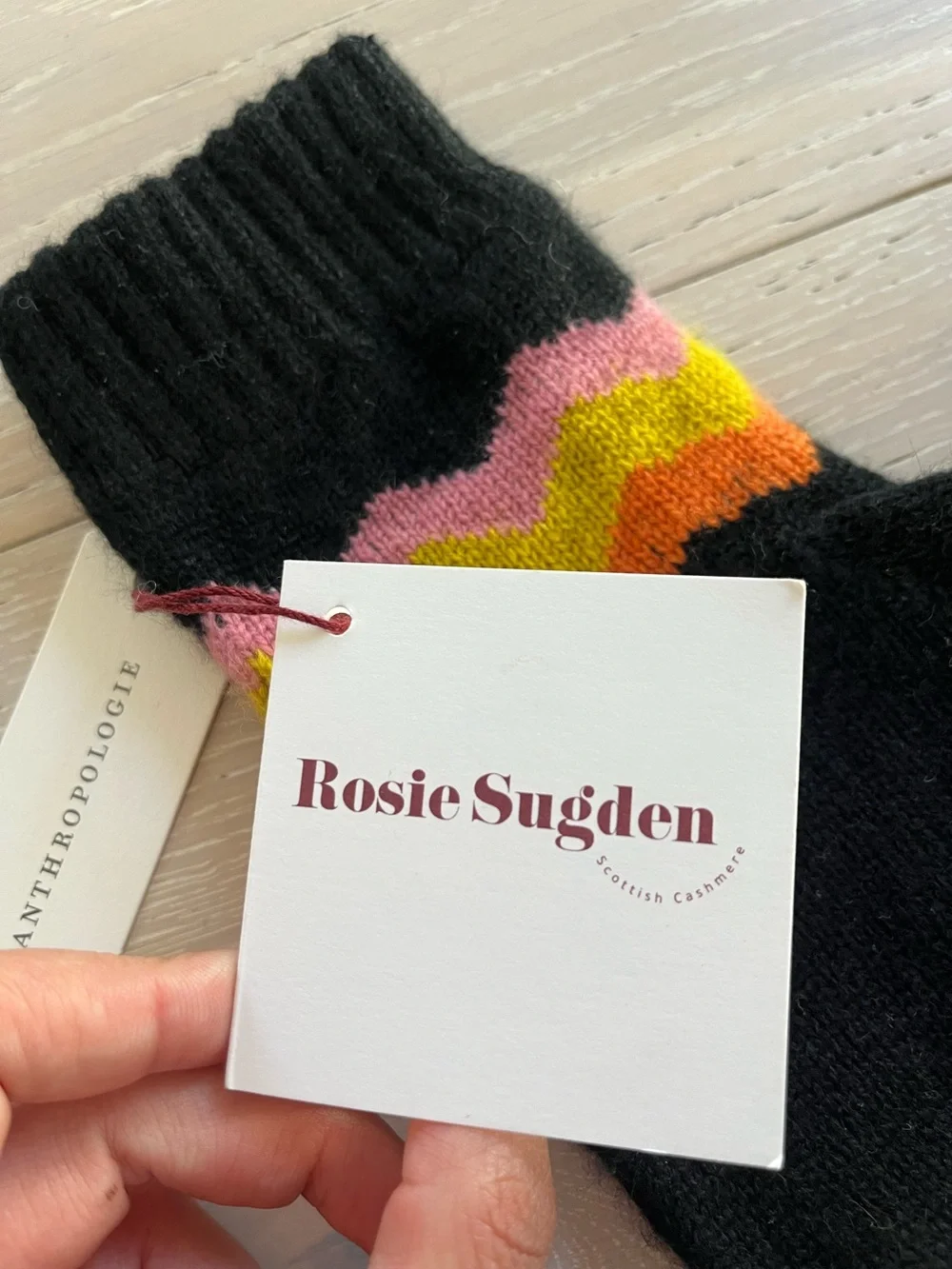 New! Rosie Sugden - black chevron cashmere  wrist-warmers